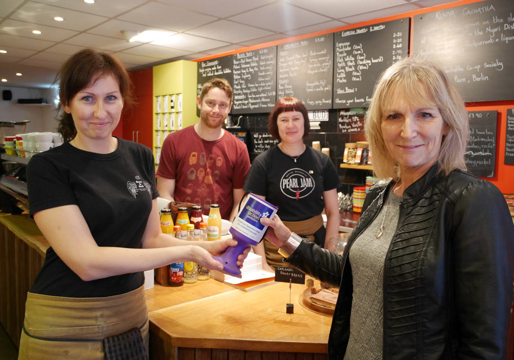 Bean There...Done That! Disability Action Yorkshire chief executive Jackie Snape (front right) with Bean Bud team members Lenha Rybarova, John Davey and Ruth Hampson