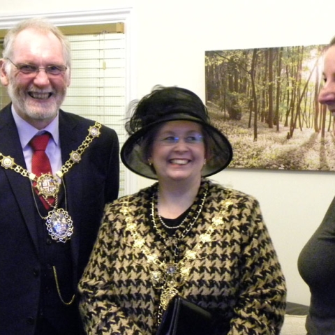 Councillor Nigel Simms and the Mayoress Liz Simms with HHP Chief Executive-Liz-Hancock at the Homeless Project