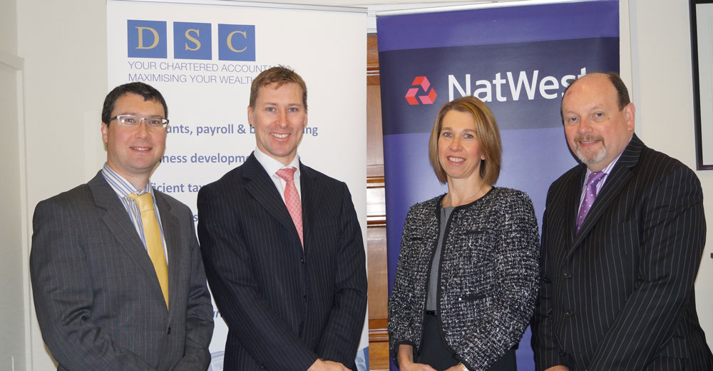 (from left) Graham French and John Garbutt of DSC Chartered Accountants with Fiona Runcorn and Chris Matthewman of Nat West’s Harrogate business team