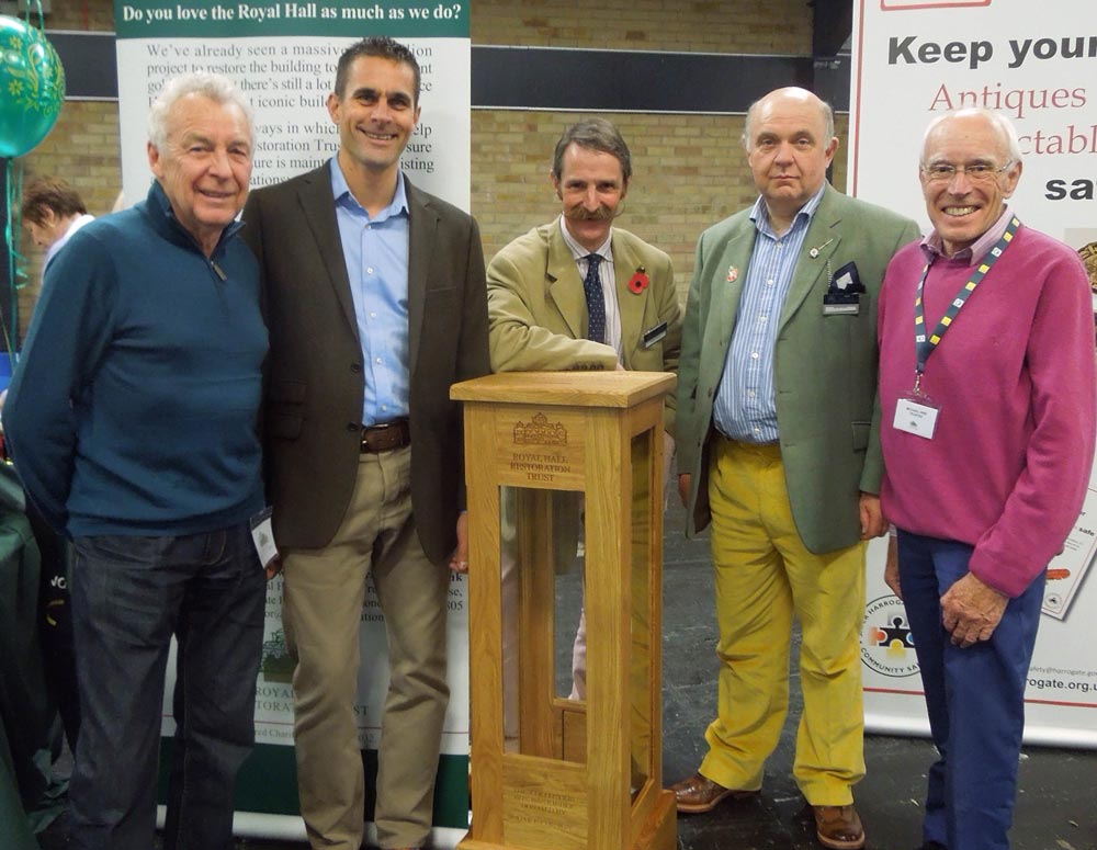 L to R Peter Syson (Royal Hall Restoration Trustee), Richard Penny (Director of Oak By Design), Robert Tilbury, Bill Harriman and Mike Hine (Trustee)
