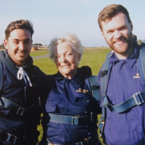 Lewis, Pat and Josh land safely after completing their 10,000ft skydive