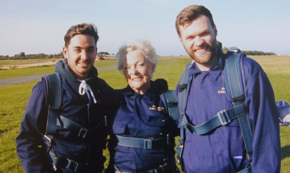 Lewis, Pat and Josh land safely after completing their 10,000ft skydive
