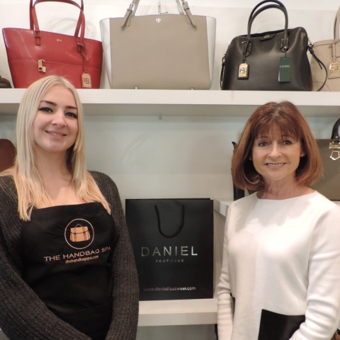The Handbag Spa manager, Freya Bass and the Daniel Footwear Harrogate store manager, Penny Burr