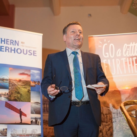 Michael Newby, Director Visit Harrogate, welcomes guests to the Royal Hall