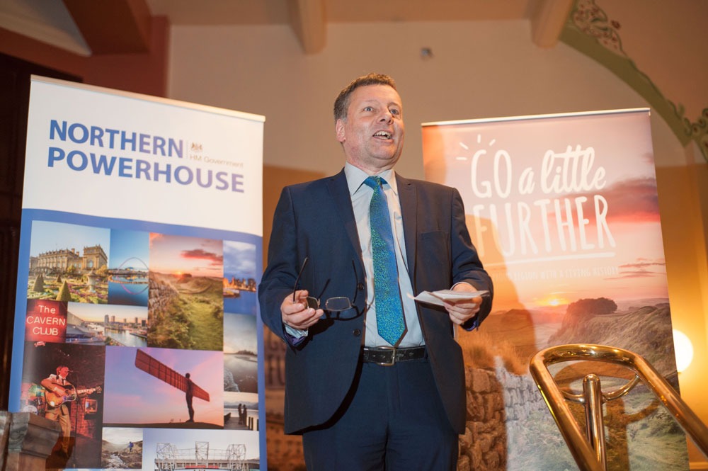 Michael Newby, Director Visit Harrogate, welcomes guests to the Royal Hall