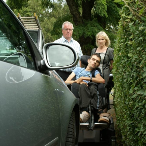 Problem Parking! A car blocks the path of (from left) Coun John Fox, Nick Moxon and Disability Action Yorkshire chief executive Jackie Snape
