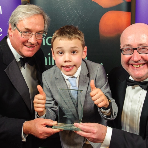 Personality of the Year Bailey Matthews with Simon Mackaness of Rudding Park and Peter McCormick OBE at the 2015 Awards.