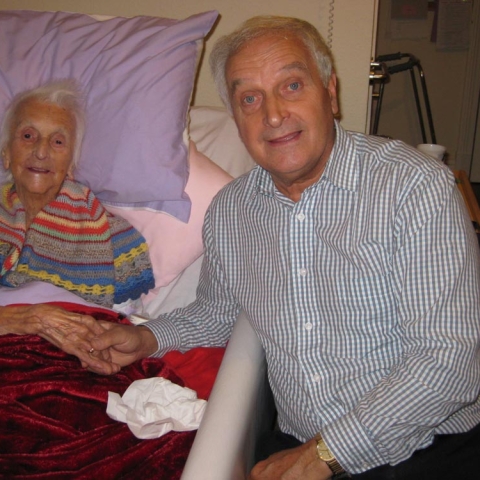 Violet with her son John on her 105th birthday