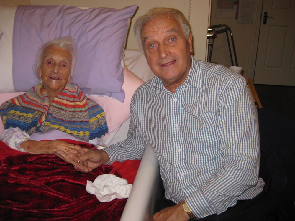 Violet with her son John on her 105th birthday