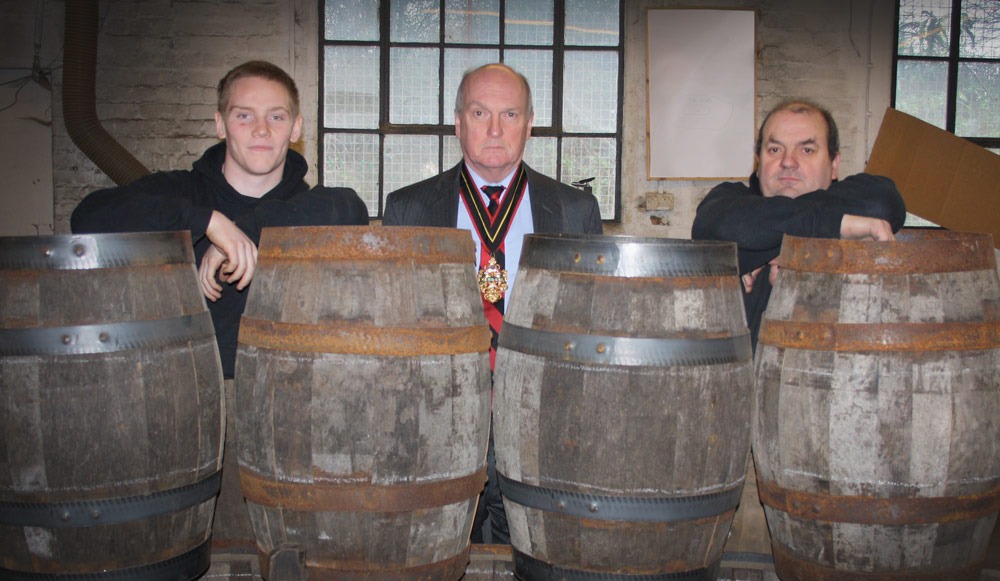 Kean Hiscock (Apprentice Cooper) Vivian Bairstow (Master of the Worshipful Company of Coopers) Alastair Simms (Master Cooper)