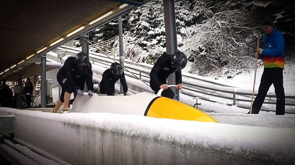 Bobsleigh team in action