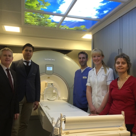 Pictured in the MRI on the Stray van, from left to right: Philip Tesh from Siemens; Martijn Gevers from trailer manufacturer Lamboo; and Harrogate and District NHS Foundation Trust colleagues Chris Burke, Advanced Radiographer; Hannah Whitaker, Radiographer; and Libby Watkins, Radiology Services Manager
