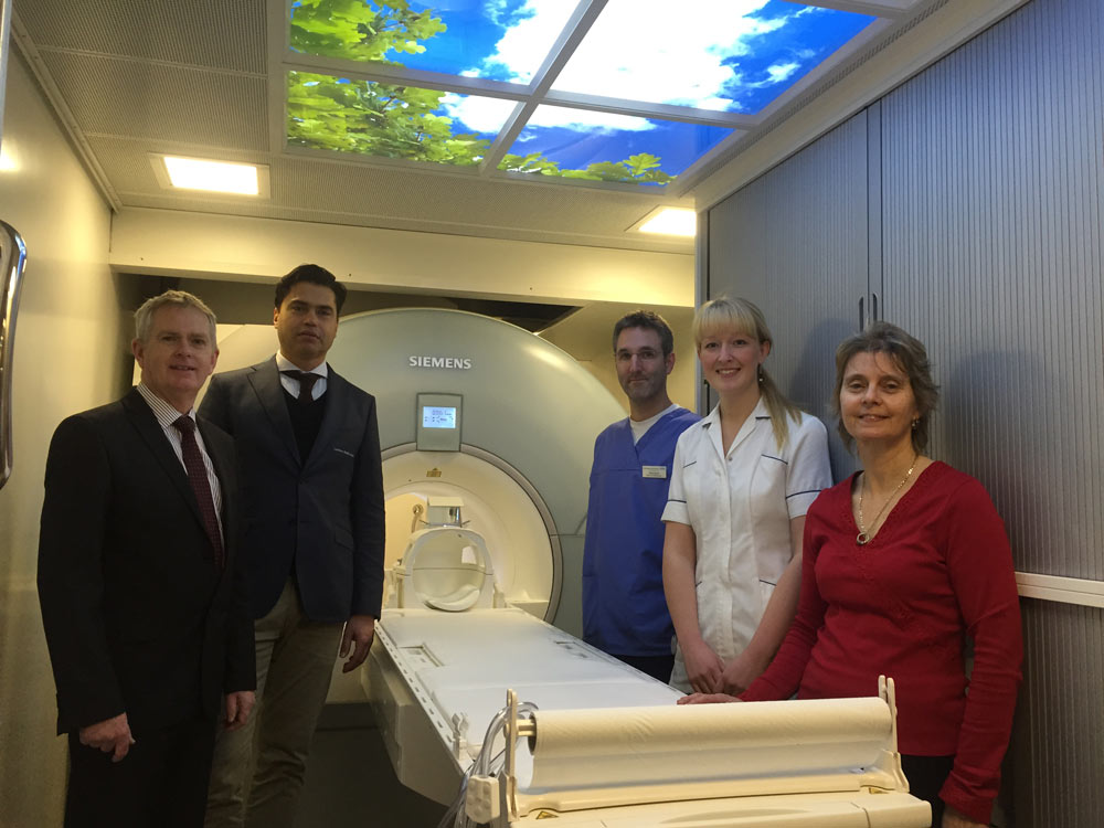 Pictured in the MRI on the Stray van, from left to right: Philip Tesh from Siemens; Martijn Gevers from trailer manufacturer Lamboo; and Harrogate and District NHS Foundation Trust colleagues Chris Burke, Advanced Radiographer; Hannah Whitaker, Radiographer; and Libby Watkins, Radiology Services Manager