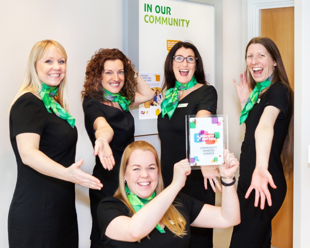 Yorkshire Building Society colleagues at the Knaresborough branch receive a Society Matters Award
