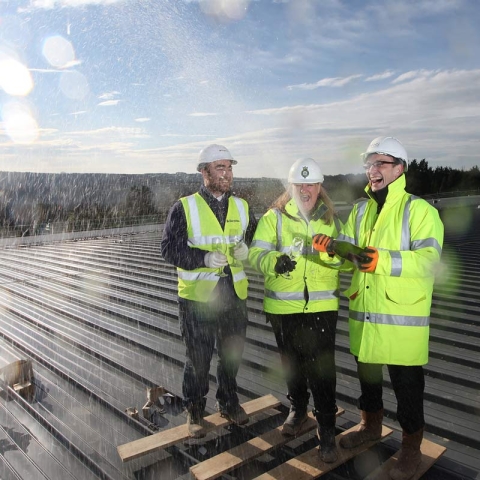 The sky’s the limit - Jon Cousins, Site Manager of Clugston Construction, Heather Parry, Deputy Chief Executive of the Yorkshire Agricultural Society and Adrian Taylor, Director, P+HS Architects