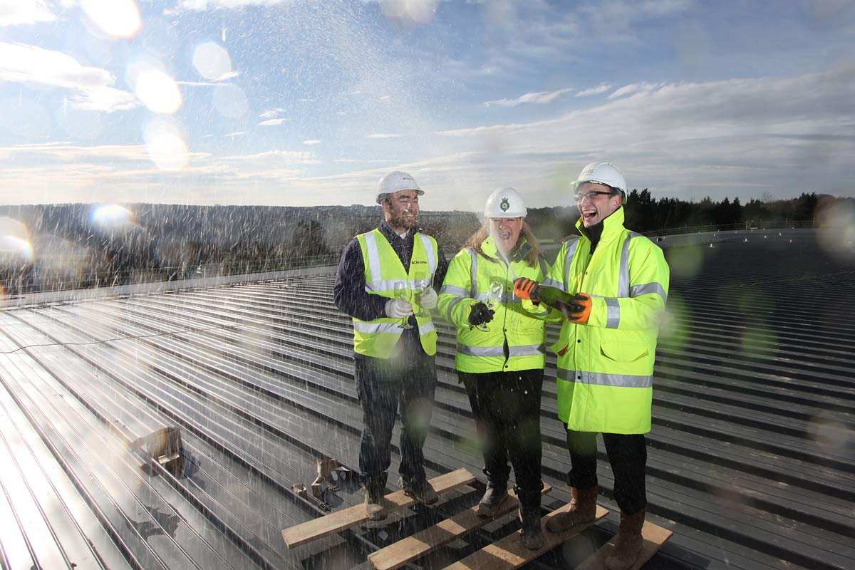 The sky’s the limit - Jon Cousins, Site Manager of Clugston Construction, Heather Parry, Deputy Chief Executive of the Yorkshire Agricultural Society and Adrian Taylor, Director, P+HS Architects