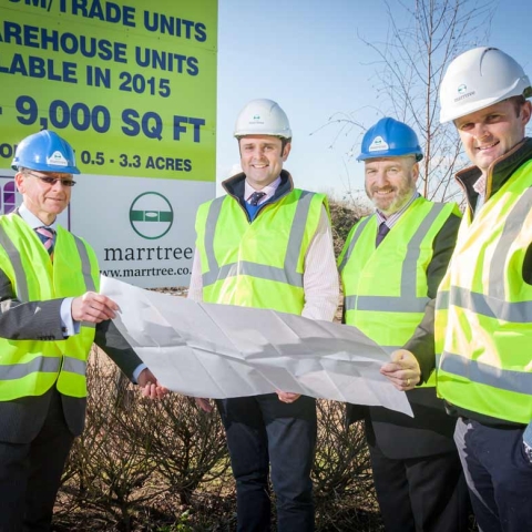 Marrtree Doncaster; From left: Tim Hazeltine, Business Doncaster; William Marshall, Marrtree;  Councillor Bill Mordue, Doncaster Metropolitan Borough Council; George Marshall, Marrtree