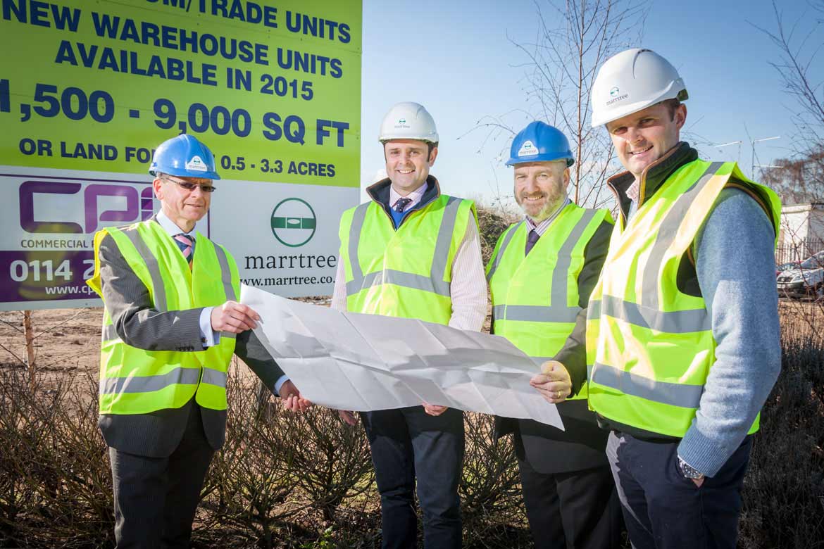 Marrtree Doncaster; From left: Tim Hazeltine, Business Doncaster; William Marshall, Marrtree;  Councillor Bill Mordue, Doncaster Metropolitan Borough Council; George Marshall, Marrtree