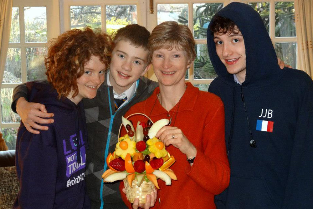 Naomi Barrow with mum Fiona and brothers Ed and Jon on Mother’s Day 2013. Fiona had just entered remission from breast cancer