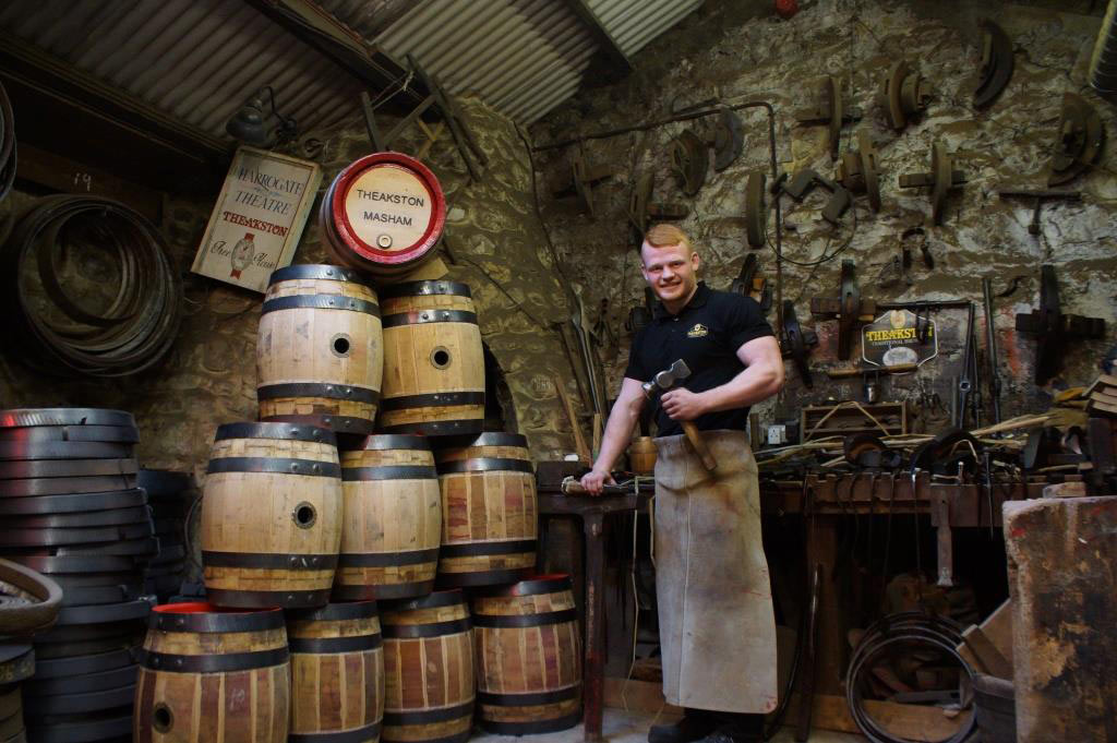 Theakston’s apprentice craft brewery cooper Euan Findlay in the Masham brewery’s cooperage