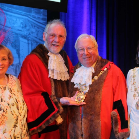 Left to right: Former Mayoress Lynne Simms, former Mayor Councillor Nigel Simms, new Mayor Councillor Nick Brown and Mayoress Linda Brown