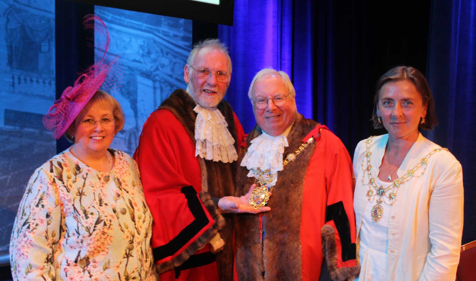 Left to right: Former Mayoress Lynne Simms, former Mayor Councillor Nigel Simms, new Mayor Councillor Nick Brown and Mayoress Linda Brown