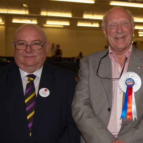 Andrew Dennis of Vote Leave with John Harris of Remain Campaign