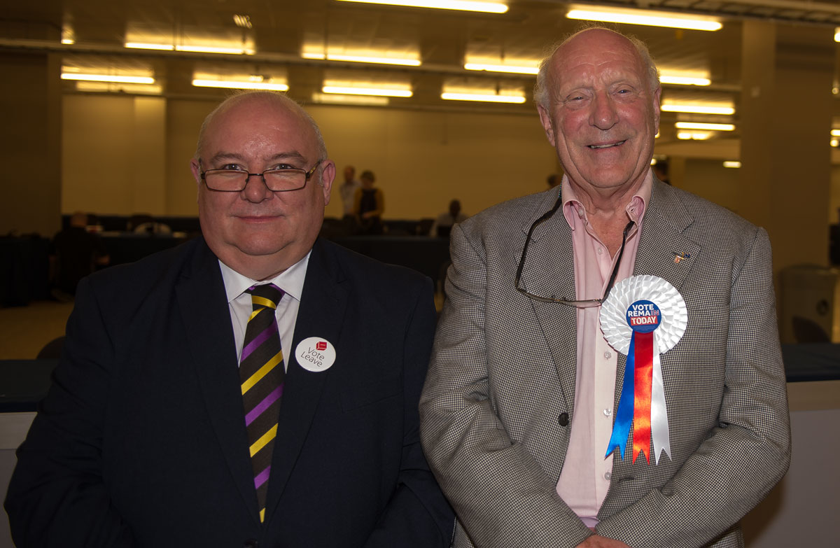 Andrew Dennis of Vote Leave with John Harris of Remain Campaign