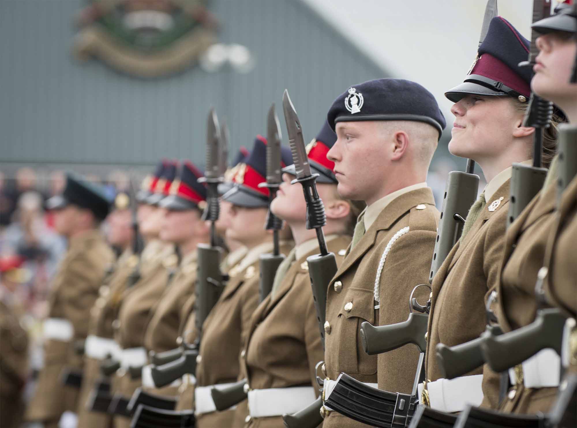 Pictured:A Junior Soldier from the Royal Armoured Corp (RAC) alongside some of the other 11 cab badges on parade at AFC Harrogate. More than 600 teenagers from the Army Foundation College marched on their way to a new career when they graduated from the military training establishment in Harrogate, North Yorkshire. The college in Penny Pot Lane, Harrogate runs two types of course – a 40-week long course and a shorter 20-week course to train 16-17 year olds for a wide variety of Army careers. NOTE TO DESKS:  MoD release authorised handout images.  All images remain Crown Copyright 2016.  Photo credit to read -Sgt Jamie Peters RLC (Phot) Email: jamiepeters@mediaops.army.mod.uk richardwatt@mediaops.army.mod.uk shanewilkinson@mediaops.army.mod.uk Richard Watt - 07836 515306 Shane Wilkinson - 07901 590723