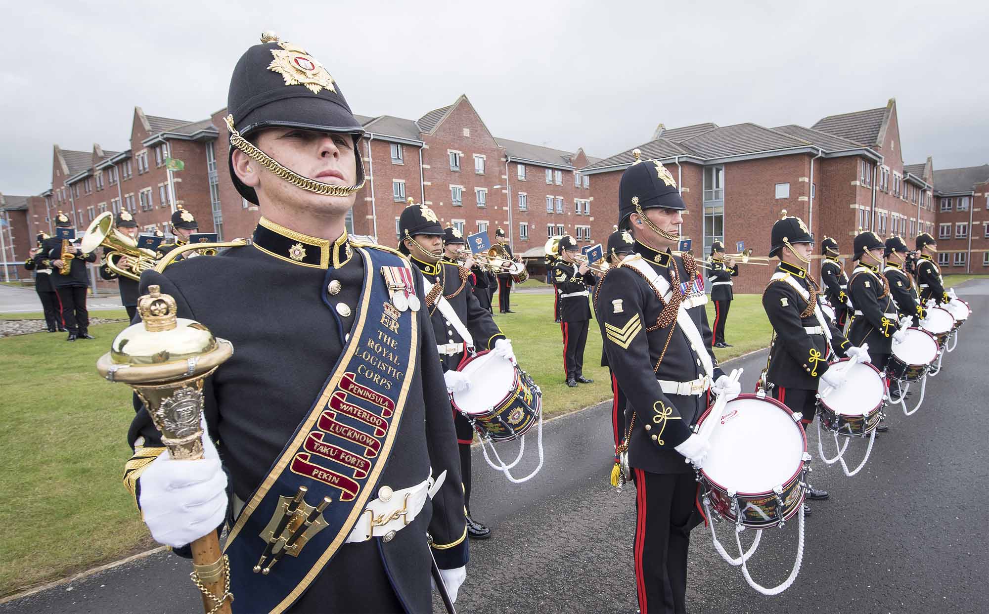 Pictured:The Band of The Royal Logistics Corp entertained the crowds during the parade. More than 600 teenagers from the Army Foundation College marched on their way to a new career when they graduated from the military training establishment in Harrogate, North Yorkshire. The college in Penny Pot Lane, Harrogate runs two types of course – a 40-week long course and a shorter 20-week course to train 16-17 year olds for a wide variety of Army careers. NOTE TO DESKS:  MoD release authorised handout images.  All images remain Crown Copyright 2016.  Photo credit to read -Sgt Jamie Peters RLC (Phot) Email: jamiepeters@mediaops.army.mod.uk richardwatt@mediaops.army.mod.uk shanewilkinson@mediaops.army.mod.uk Richard Watt - 07836 515306 Shane Wilkinson - 07901 590723