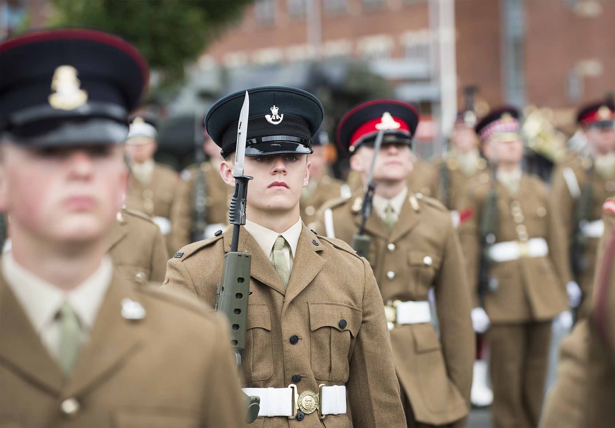 Pictured:A Junior Soldier from the Rifles during the parade. More than 600 teenagers from the Army Foundation College marched on their way to a new career when they graduated from the military training establishment in Harrogate, North Yorkshire. The college in Penny Pot Lane, Harrogate runs two types of course – a 40-week long course and a shorter 20-week course to train 16-17 year olds for a wide variety of Army careers. NOTE TO DESKS:  MoD release authorised handout images.  All images remain Crown Copyright 2016.  Photo credit to read -Sgt Jamie Peters RLC (Phot) Email: jamiepeters@mediaops.army.mod.uk richardwatt@mediaops.army.mod.uk shanewilkinson@mediaops.army.mod.uk Richard Watt - 07836 515306 Shane Wilkinson - 07901 590723