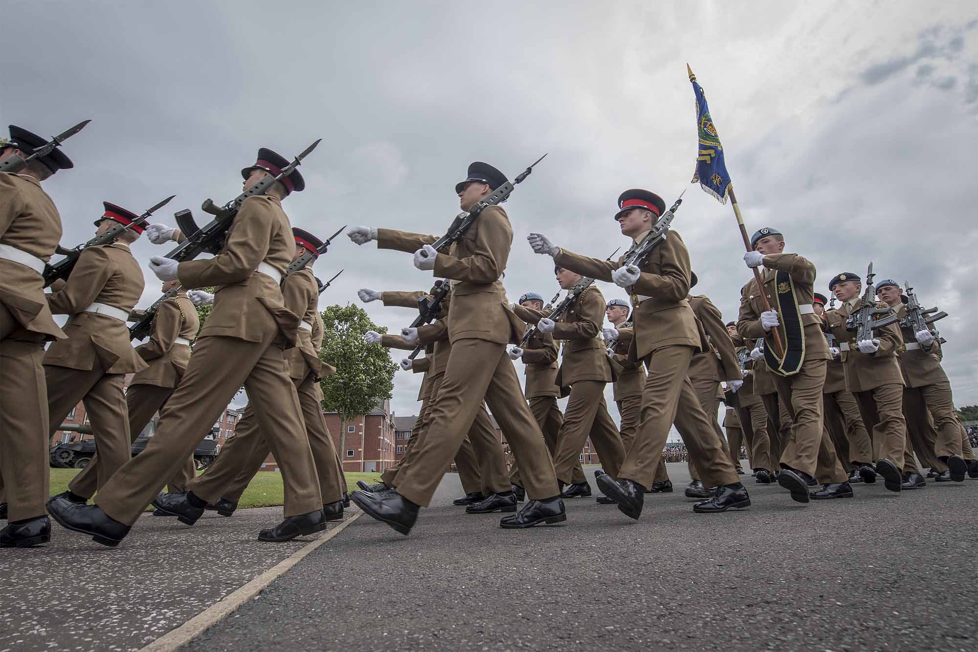 Pictured:22 Platoon, Bravo Company marching off the parade square at the end of the parade. More than 600 teenagers from the Army Foundation College marched on their way to a new career when they graduated from the military training establishment in Harrogate, North Yorkshire. The college in Penny Pot Lane, Harrogate runs two types of course – a 40-week long course and a shorter 20-week course to train 16-17 year olds for a wide variety of Army careers. NOTE TO DESKS:  MoD release authorised handout images.  All images remain Crown Copyright 2016.  Photo credit to read -Sgt Jamie Peters RLC (Phot) Email: jamiepeters@mediaops.army.mod.uk richardwatt@mediaops.army.mod.uk shanewilkinson@mediaops.army.mod.uk Richard Watt - 07836 515306 Shane Wilkinson - 07901 590723