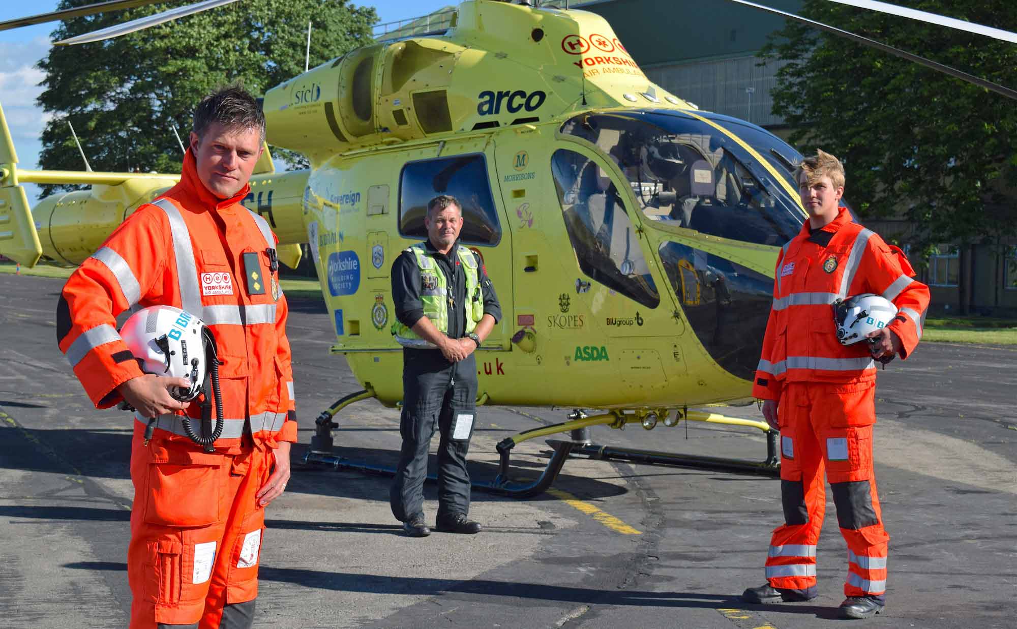 Yorkshire Air Ambulance paramedic Matt Syrat, Pilot Capt Chris Attrill and paramedic Kit von Mickwitz