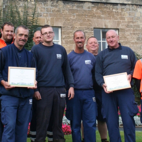 Keith Whincup (third from left) and fellow Harrogate Borough Council gardeners celebrate picking up two golds for their work in Knaresborough at this Year’s Yorkshire in Bloom awards