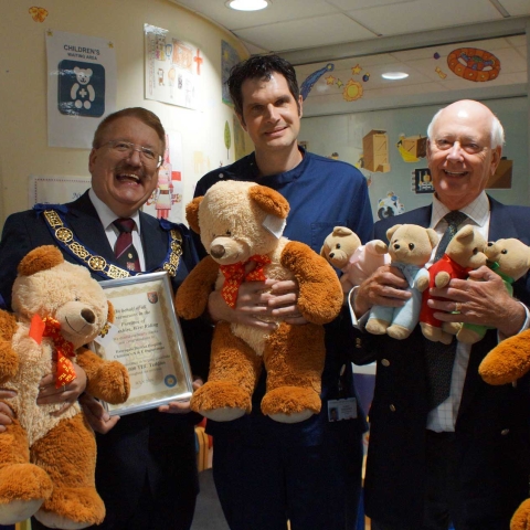 Remarkable Milestone! Pictured from left are Matron Steph Davis, Freeman’s Provincial Grand Master, Rt W. David Pratt; A&E Charge Nurse David Haggart; Chairman of West Riding Masonic Charities Jack Pigott and Staff Nurse Peter Monks