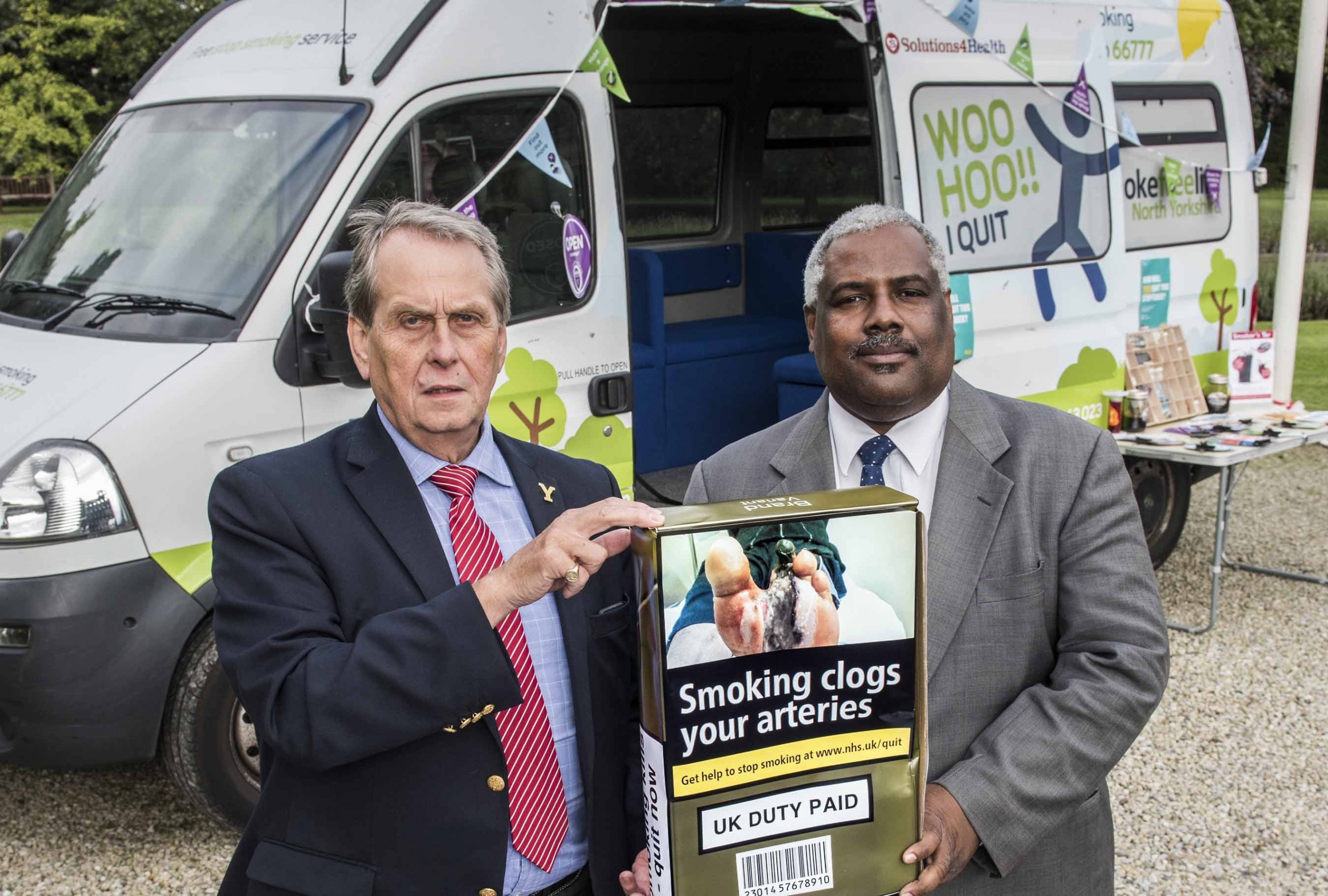 Cllr David Chance (left) and Dr Lincoln Sargeant with an example of the new packaging