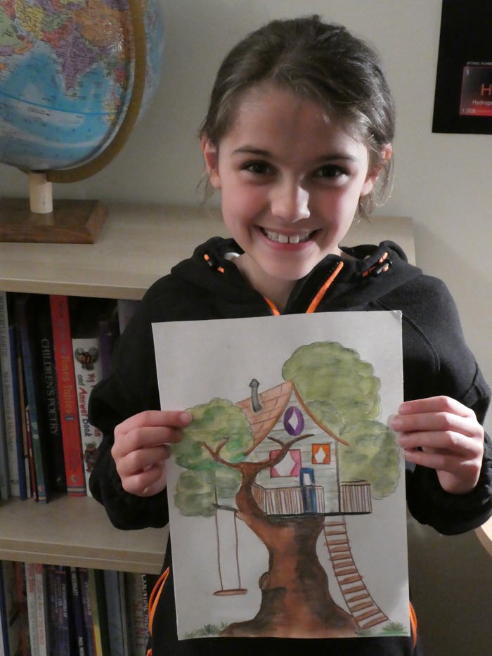 Eleanor May, aged 8, who drew a fantastical treehouse