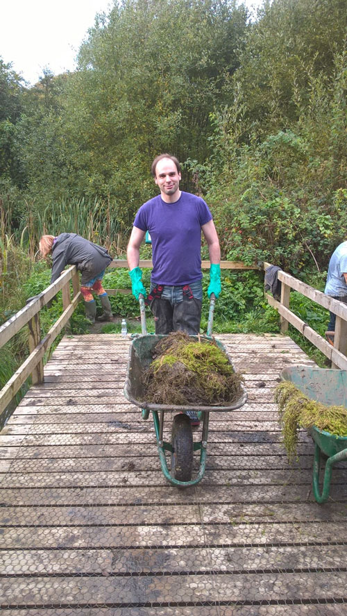 Ian Hopkins, Chair of the Rossett Local Nature Reserve Friends Group set about ridding the pond of Crassula