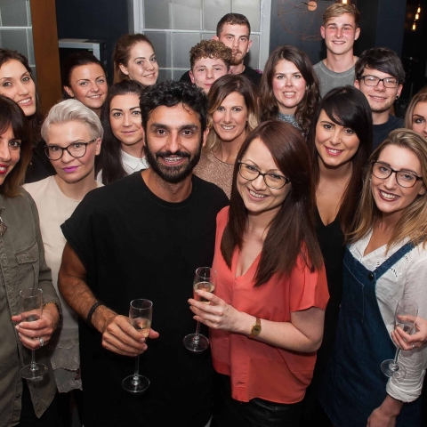 Joseph Ferraro and Nicola Rayner (centre) with the Harrogate team