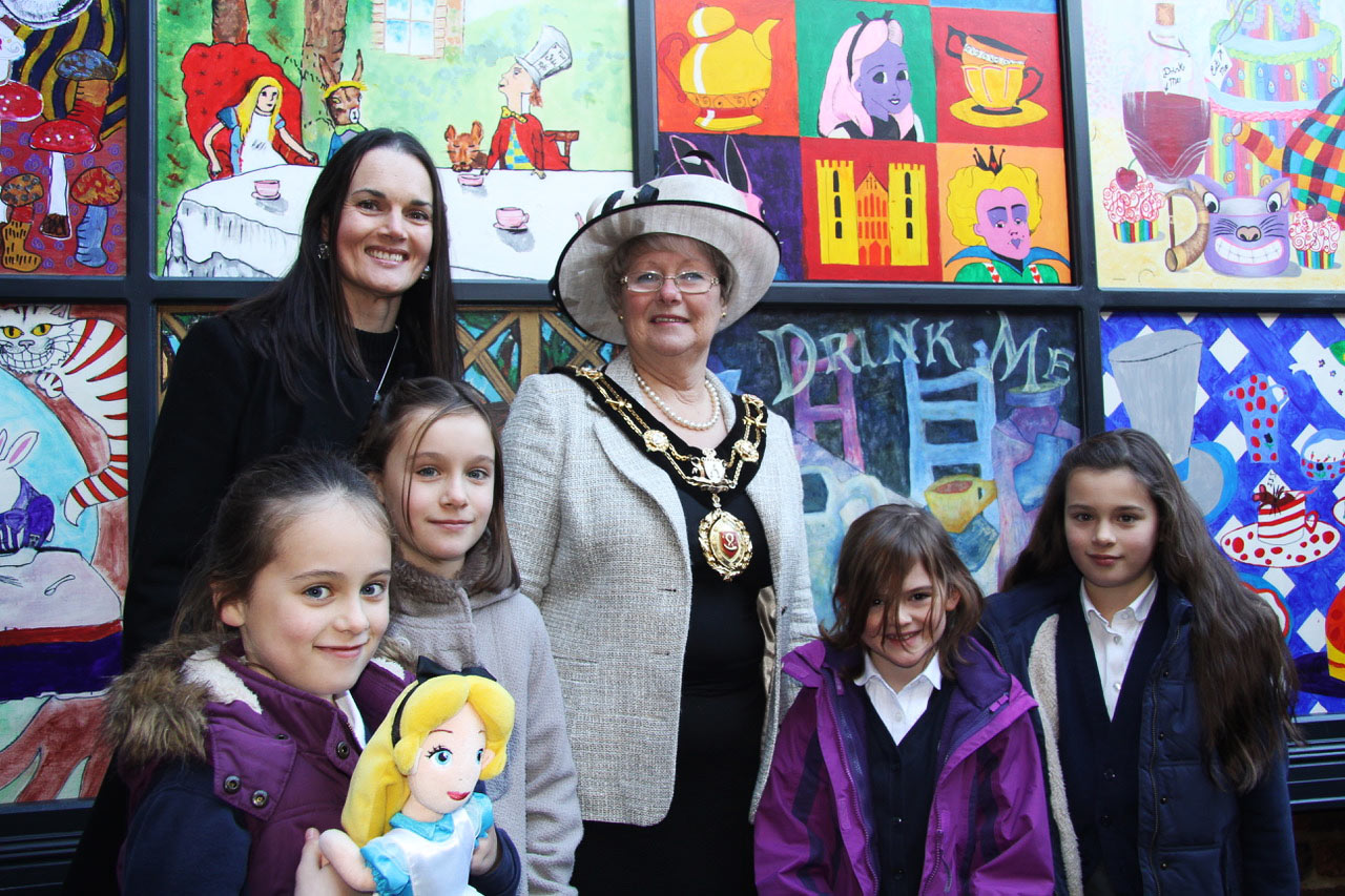 The Mayor of Ripon with St Wilfrid’s children and staff who painted the mural