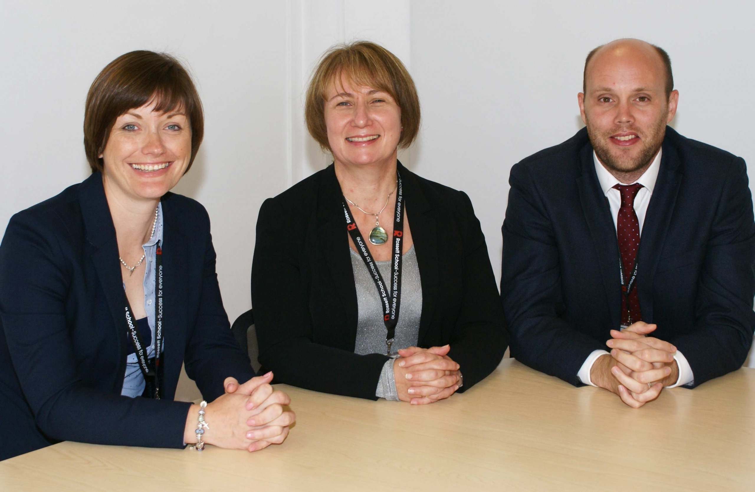 Rossett School headteacher Helen Woodcock, centre, with new deputy headteachers Laura Macaulay and Chris Stone