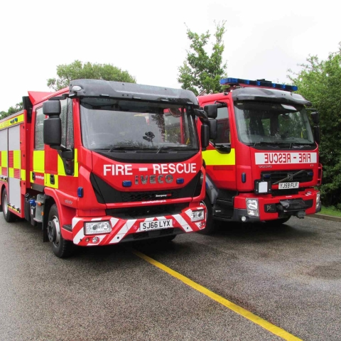 TRV and fire engine 001- show TRV (left) and a standard fire engine (right)