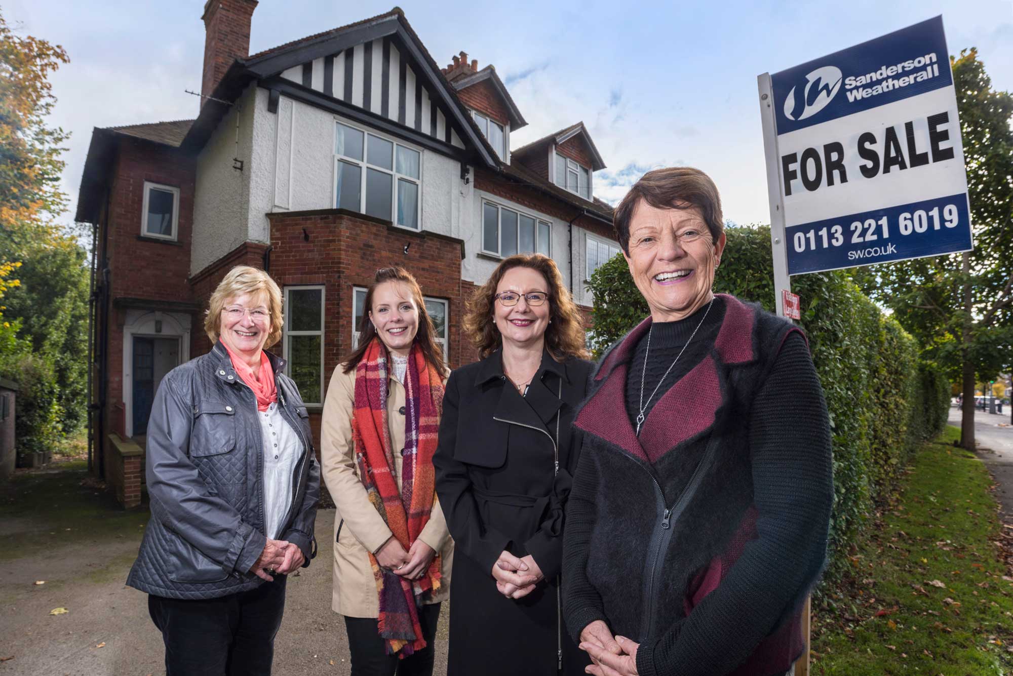 Liz Bramall, Rachel Tunnicliffe, Emily Fullarton and Moira Start in the garden of Wellspring’s new home