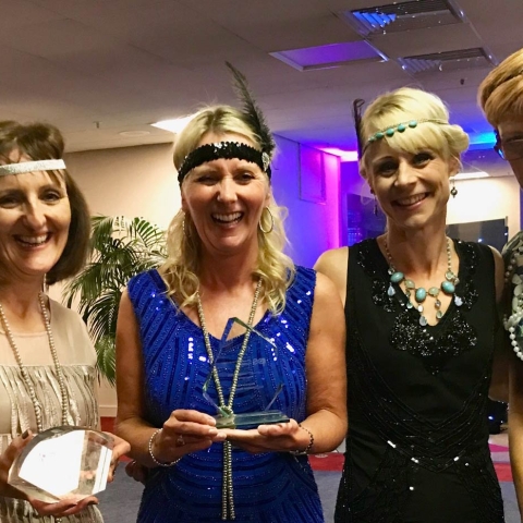 at the 1920s themed Awards Evening (left to right): Gill Johnson, Community Infection Prevention and Control  Nurse; Sonya Ashworth, Team Lead Community Infection Prevention and Control; Helen Degnan, Community Infection Prevention and Control Support Nurse; and Kath Banfield, Matron, Infection Prevention and Control.