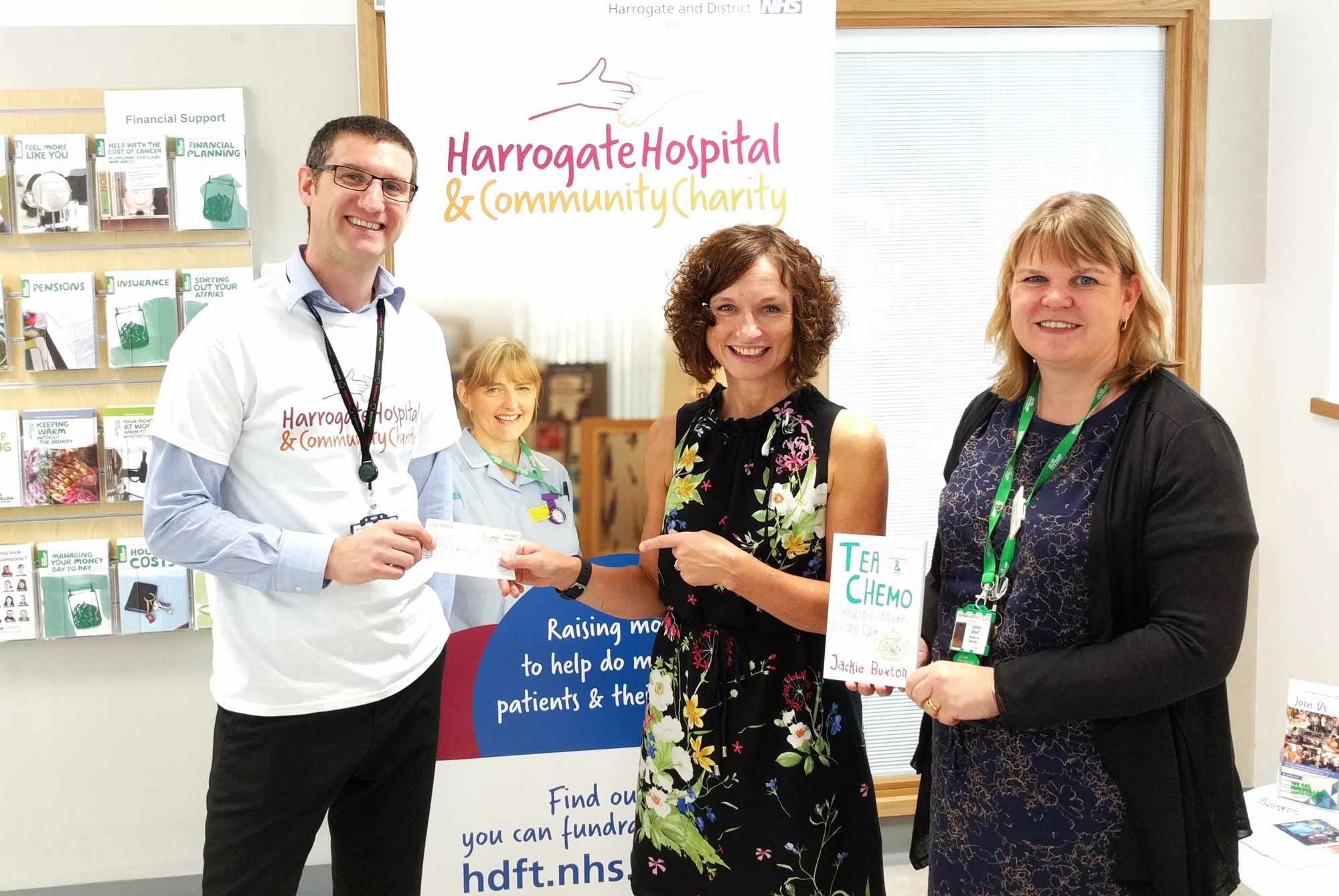 David Fisher, Community and Events Fundraiser at Harrogate Hospital and Community Charity, Jackie Buxton and Sarah Grant, Macmillan Patient Information and Health & Wellbeing Manager