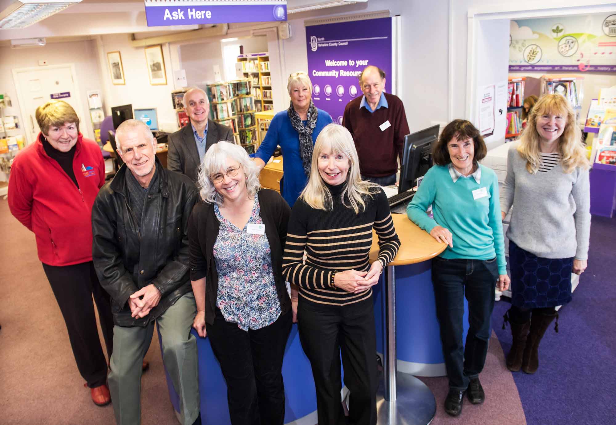 Boroughbridge Area Community Library Association members at Boroughbridge Library, back row from left Nic Holmes, Judith Burton and Mike Collins; front row from left Jane Barber, John Helliwell, Helen Chester, Bev Jones, Sue Nash and Diana Holmes