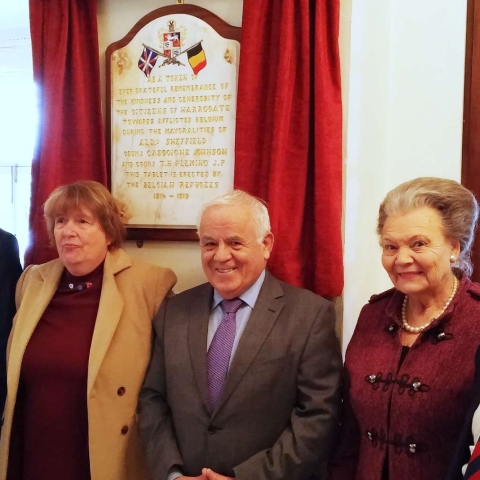 Belgian Consul Monsieur Bruno Marien, Mrs Margaret Power, Councillor Jim Clark, Councillor Shirley Fawcett and Councillor Nick Brown, the Mayor of the Borough of Harrogate
