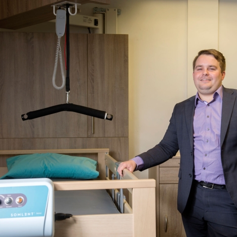 LIFT FOR EXPORTS: Innova Care Concepts managing director, Tom Hulbert, with one of the company’s innovative, fold-away hoists, Integralift, which is now being exported in Europe and beyond.