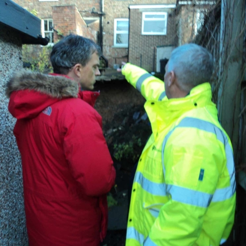 Julian Smith MP at the scene of the sinkhole