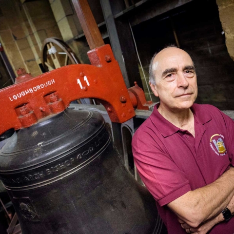 Robert Wood in the bell tower at Ripon Cathedral where he is a regular bell ringer